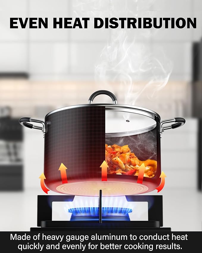 Cook N Home Pots and Pans Nonstick Kitchen Cookware Sets include Saucepan Frying Pan Stockpots 8-Piece Heavy Gauge Stay Cool Handle Marble