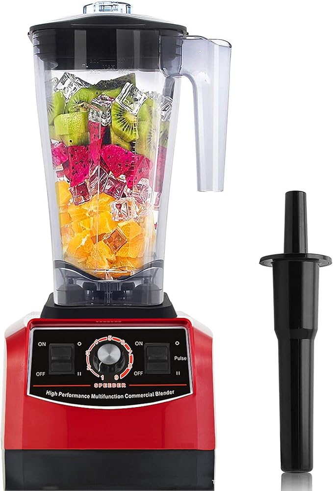 Huanyu Professional Countertop Blender 100 oz Variable Speed &amp Pulse Feature for Fruit Smoothie Ice Soy Milk Hot Soups Frozen Desserts Crush Mix Home Commercial 2200W G5500 (220V Euro Plug Red)
