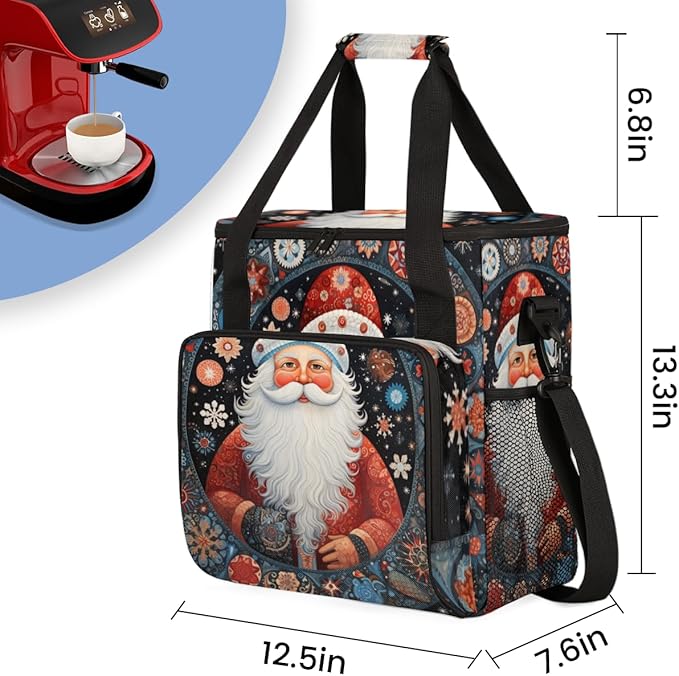 Xmas Santa Claus Coffee Maker Carrying Bag Fantastic Santa Claus Travel Storage Bag Compatible with K-Mini or K-Mini Plus Single Serve Coffee Brewer Carrying Case with Pockets &amp Shoulder Strap
