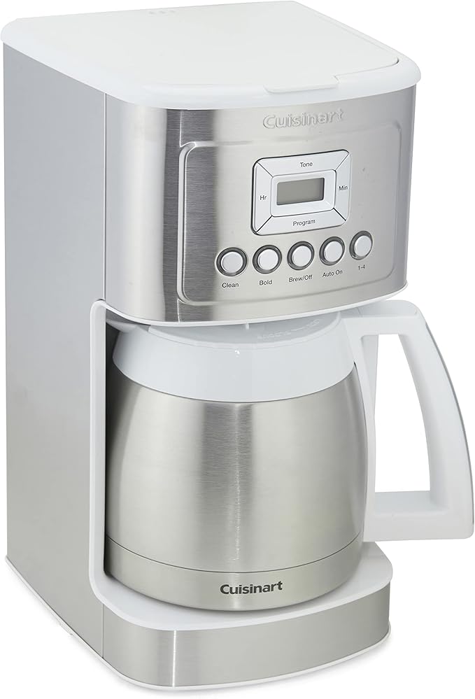 Cuisinart 12-Cup Coffee Maker Programmable PerfecTemp Thermal Carafe Coffee Machine with 1-4 Cup Setting Brew Strength Control and Brew Pause Stainless Steel White