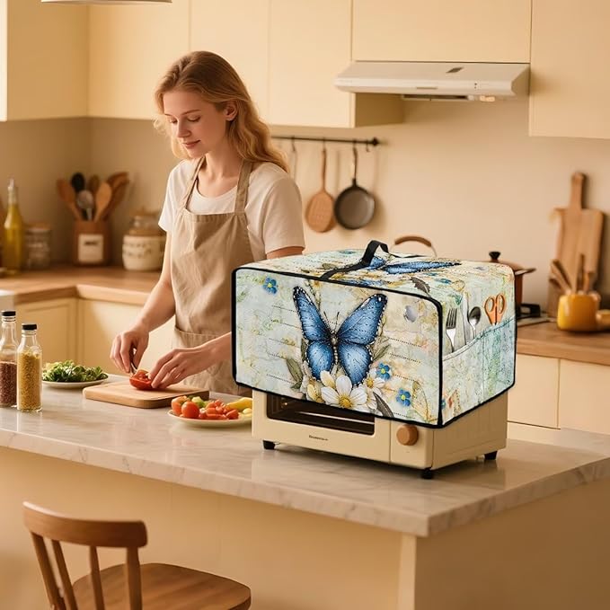 Doojoayie 6 Slice Toaster Cover Bread Machine Cover with Top Handle Design Kitchen Small Appliance Dust Protetor Stain Resistant Universal Fit Butterfly Print