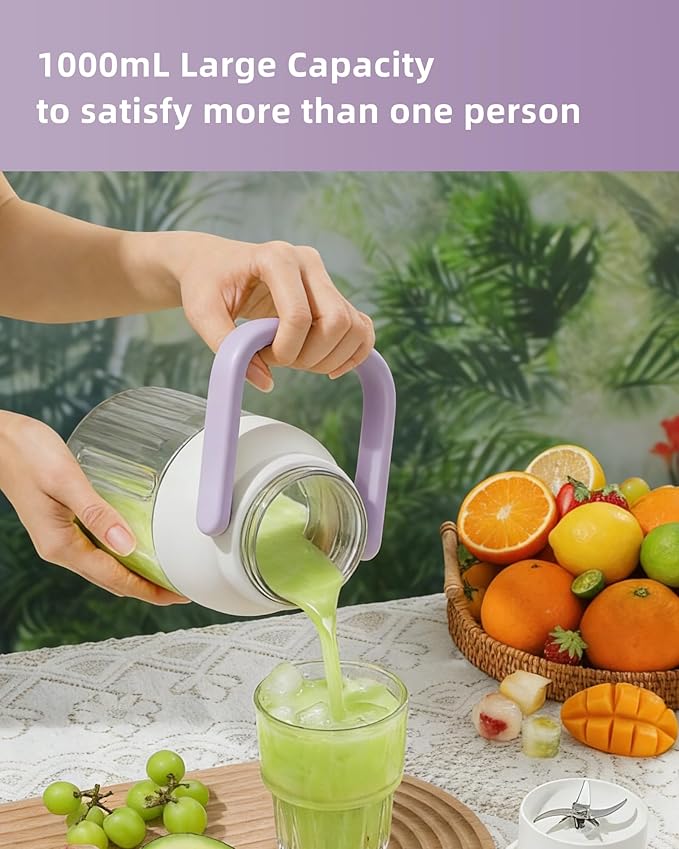 Portable Blender Personal Smoothie &amp Shake Blender 33oz BPA-Free Vessel Leakproof Lid with Sip Spout USB-C Rechargeable Detachable &amp Easy-to-Clean Purple