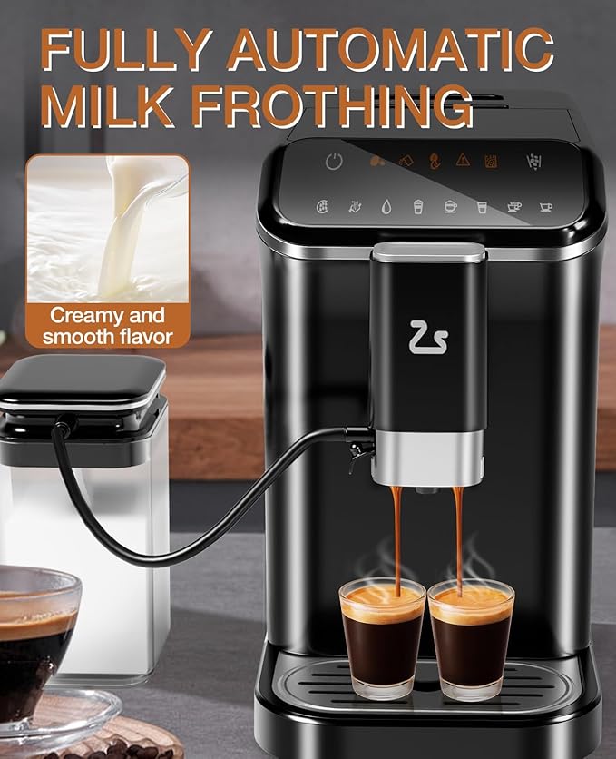 Fully Automatic Espresso Machine Espresso &amp Coffee Machine with Automatic Milk Frother Built-In &amp Adjustable Espresso Bean Grinder 1.5L Water Tank for Latte Cappuccino Macchiato