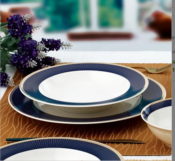 HOMEHUT 57 Piece Dinnerware Set-Bone China - Elegant Navy and Gold Design Lightweight Yet Durable Perfect for Formal Dining and Entertaining Guests Service for 8 people