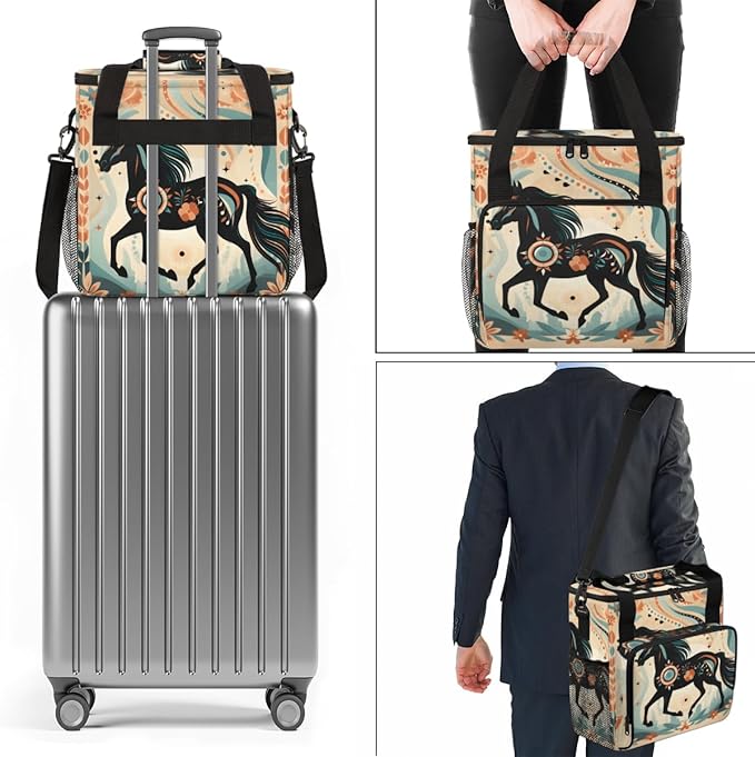 Abstract Horse Coffee Maker Carrying Bag Boho Horse Travel Storage Bag Compatible with K-Mini or K-Mini Plus Single Serve Coffee Brewer Carrying Case with Multiple Pockets &amp Shoulder Strap