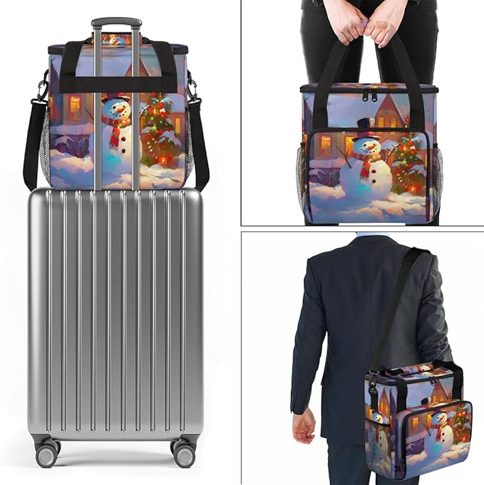 Christmas Snowman Coffee Maker Carrying Bag Abstract Snowman Travel Storage Bag Compatible with K-Mini or K-Mini Plus Single Serve Coffee Brewer Carrying Case with Multiple Pockets &amp Shoulder St