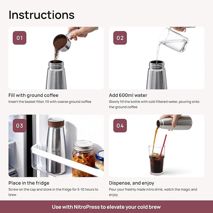 Home Brew Kit - Stainless Steel Cold Brew Coffee &amp Tea Maker | Includes 200 Micron Filter Basket &amp Airtight Storage Cap | Perfect for Smooth Fresh Cold Brew at Home