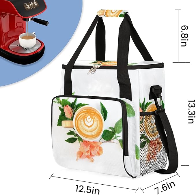 coffee beans cup flower Coffee Maker Carring Bag Travel Carrying Storage Tote Bag Compatible with Keurig K-Mini or K-Mini Plus Portable Single Serve Coffees Brewer Case with Pockets for K-cup Pods