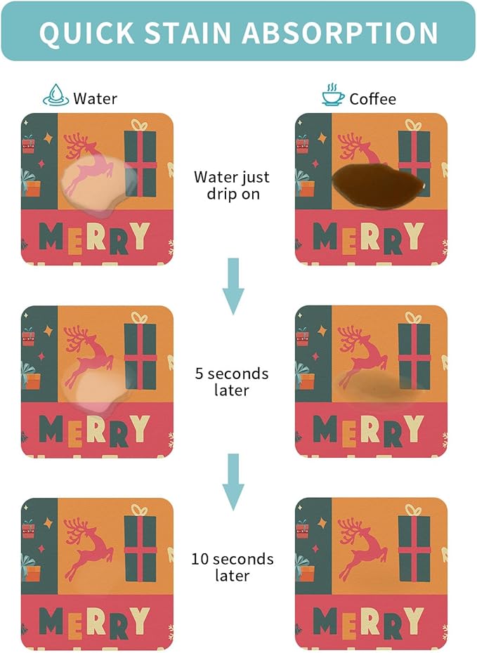 Coffee Mat Coffee Bar Mat for Countertops Merry Christmas Xmas Tree Ball Elk Snowflake Gifts Absorbent Coffee Maker Mat Rubber Backed Dish Drying Mat for Coffee Espresso Machine Coffee Maker 16x24