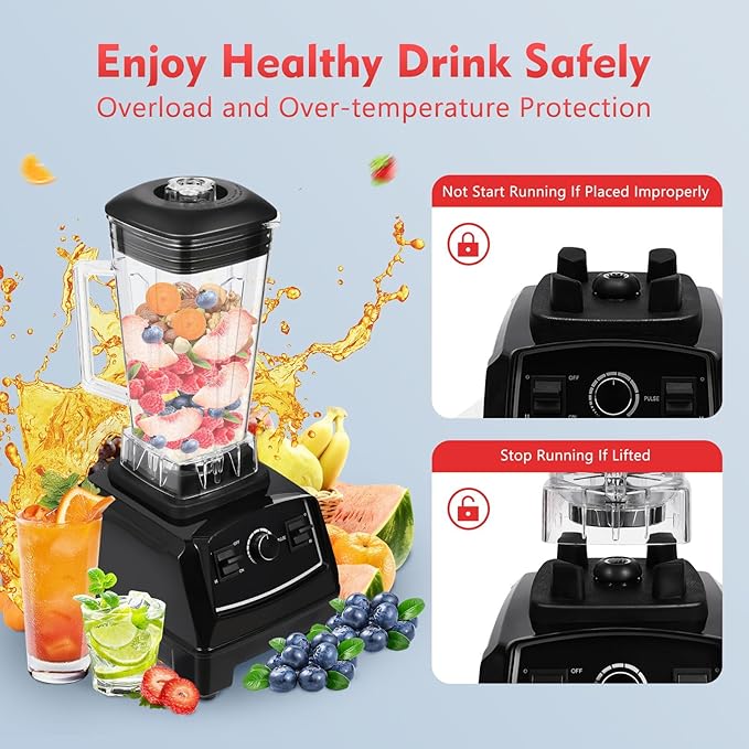 Smoothie Blender 2200W Electric Blender with 6-edge 402 Stainless Steel Blade 68oz BPA Free Jar Small Smoothie Blender with Low Noise 80DB for Milkshakes Smoothies Sauces Fresh Juices
