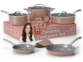 Crystal Kung Minkoff Ceramic Cookware Set – 14-Piece Pots and Pans Set with Lids Silicone Utensils &amp Oven Mitts Nonstick and Non-Toxic PTFE/PFAS Free Dishwasher &amp Stovetop Safe Up to 500°F