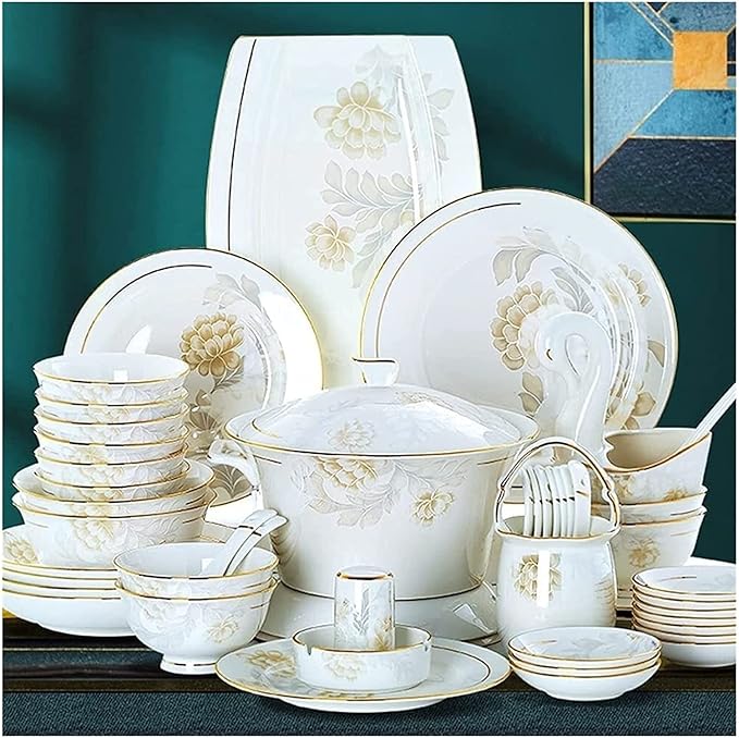 Dinnerware Set Dinner Party Tableware Service Set 355660Pcs Ceramic Dinnerware Set Bone China Tableware Dishes Plates Ceramic Combination Dinner Service Set Porcelaine Servi56 Pieces