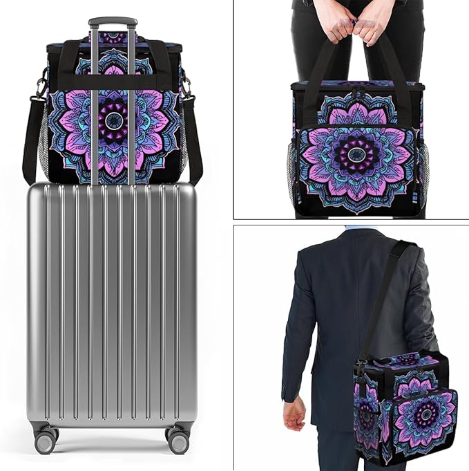 Gradient Mandala Coffee Maker Carrying Bag Mandala Circular Travel Storage Bag Compatible with K-Mini or K-Mini Plus Single Serve Coffee Brewer Carrying Case with Multiple Pockets &amp Shoulder Str