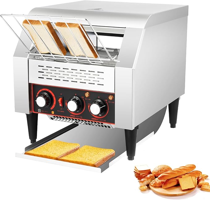 Commercial Conveyor Toaster 300 Slices/Hour Stainless Steel Electric Oven 2200W 110V Countertop Toaster 7-speed Adjustments Restaurant Conveyor Toasters for Doughnuts Toast Sandwiches