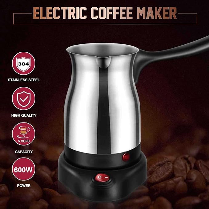 600W Turkish Coffee Maker - 600ml Electric Coffee Pot with Anti Scald Handle Portable Hot Water Kettle