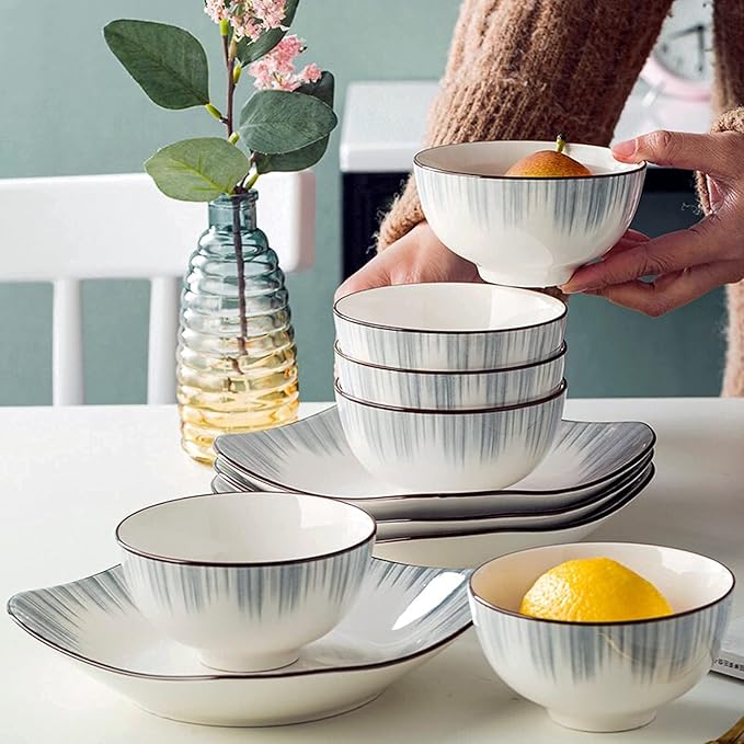 56-Piece Dinnerware SetsDinner PlateDessert Plates and Soup Platesand Salad Pasta BowlsService for 12Microwave SafeTable Service