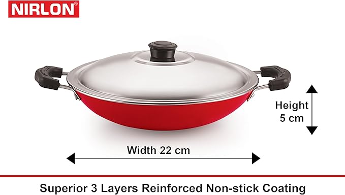 Nirlon Non-Stick Odor Free 3 Piece Gas Compatible Cookware Utensil Combo Gift Set with Bakelite Handle Red and Black Color