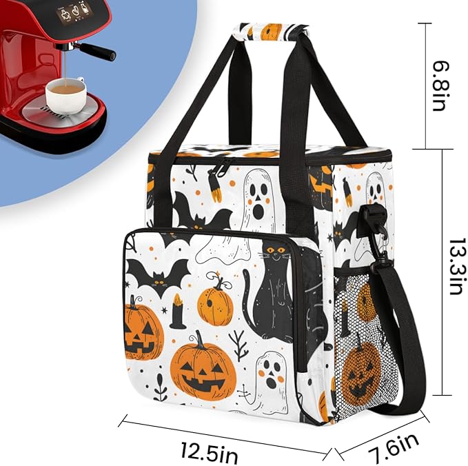 Cartoon Pumpkin Coffee Maker Carrying Bag Abstract Pumpkin Travel Storage Bag Compatible with K-Mini or K-Mini Plus Single Serve Coffee Brewer Carrying Case with Multiple Pockets &amp Shoulder Stra