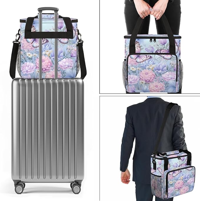 Flowers Butterfly Coffee Maker Carrying Bag Modern Butterfly Travel Storage Bag Compatible with K-Mini or K-Mini Plus Single Serve Coffee Brewer Carrying Case with Multiple Pockets &amp Shoulder St