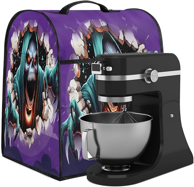 cfpolar Kitchen Aid Mixer Cover Compatible with 6-8 Quarts Halloween Grim Reaper Stand Mixer Cover Kitchen Aid Mixers Accessories Appliance Organizer Bag Dust Covers with Zipper Pocket