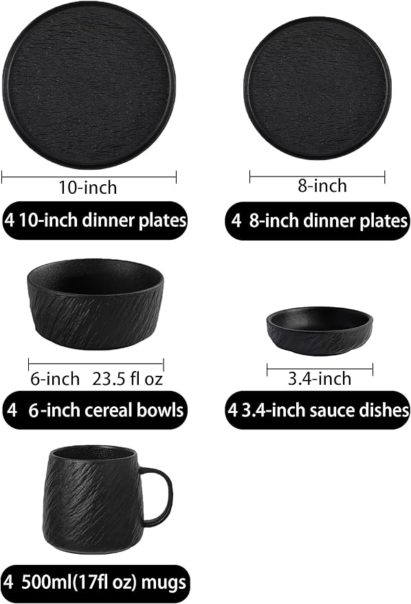 Matte Ceramic Dinnerware set with Mugs for 4 20 Pieces Kitchen Plates and Bowls Set Porcelain Dish set for 4 Dishware Sets Stoneware Dinner Plates Sets Platos de Cocina Vajilla