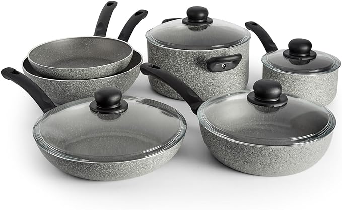 10-pc Aluminum Nonstick Cookware Set with Metal Rim Gray