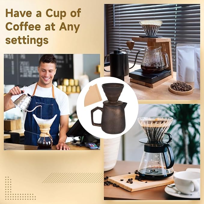 620 Ml Ceramic Pour Over Coffee Maker with 100 Filters Retro Design Perfect for Home Or Office Brewing