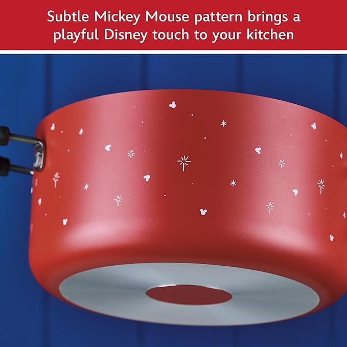 Farberware Disney Bon Voyage Ceramic Nonstick Pots and Pans Set with Baking Sheet/Cookie Pan and Disney Home Kitchen Tools 8 Piece Non Stick Cookware Set - Red