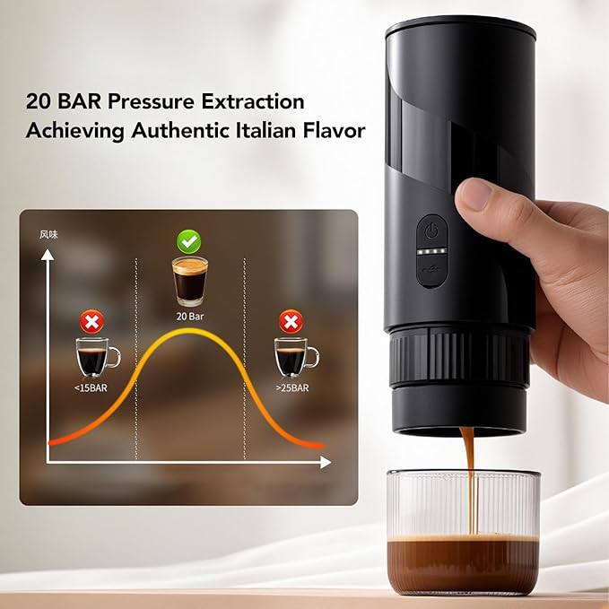 Diydeg Portable Coffee Maker Rechargeable Capsule Travel Coffee Maker Compatible with Ground Dual Mode Extraction Electric Espresso Machine for Outdoor Car RV Camping Hiking Office