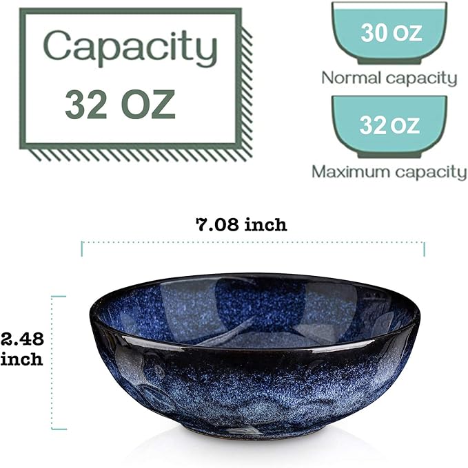 Vicrays 18-Piece Kitchen Dinnerware Set Ceramic Flat Dinner Plates Salad Plates Bowls Set Microwave Oven and Dishwasher Safe Scratch Resistant Suitable for Home Party Restaurant (Blue)