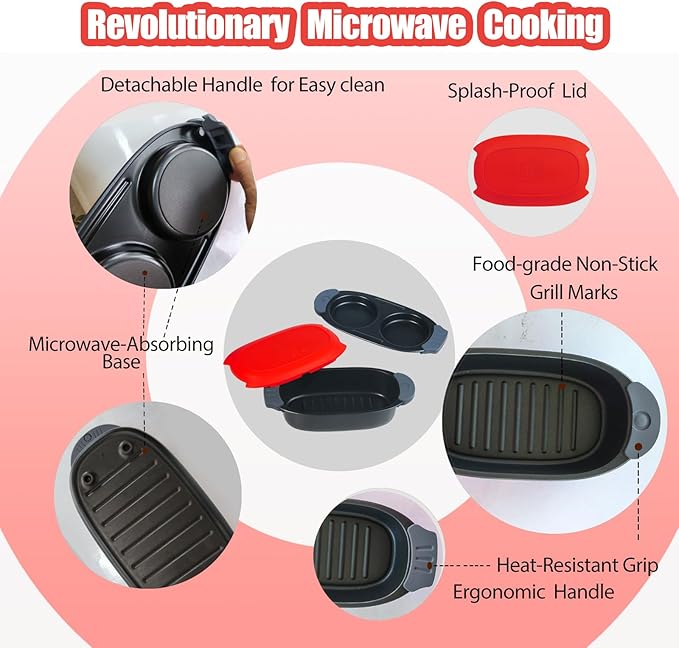 Quick-Heat Microwave Egg Cooker and 33 OZ Microwave Grill Combo | 2-Piece Breakfast Maker Set for Grilling Frying Crisping Meat Bacon Pancakes &amp Veggies | Dishwasher Safe &amp Non-Stick for K