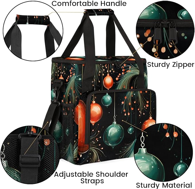 Christmas Ball Coffee Maker Carrying Bag Winter Xmas Travel Storage Bag Compatible with K-Mini or K-Mini Plus Single Serve Coffee Brewer Carrying Case with Multiple Pockets &amp Shoulder Strap