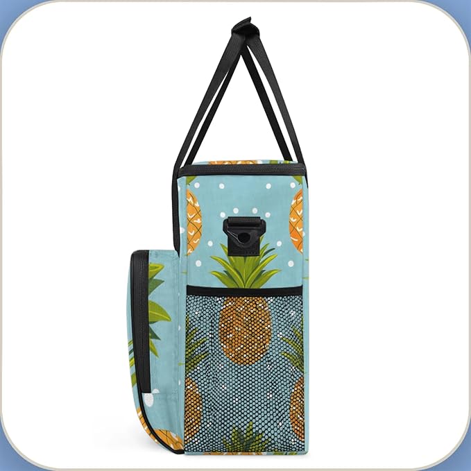 Dots Pineapples Coffee Maker Travel Bag for Keurig K-Mini/K-Mini Plus Insulated Waterproof Tote with Pockets Portable Single-Serve Brewer Case