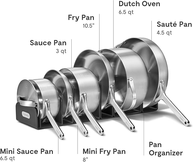 Caraway Stainless Steel Deluxe Cookware Set (16 Piece) - 5-Ply Stainless Steel Pots Frying Pans Lids and Kitchen Storage - Non Toxic PTFE &amp PFOA Free