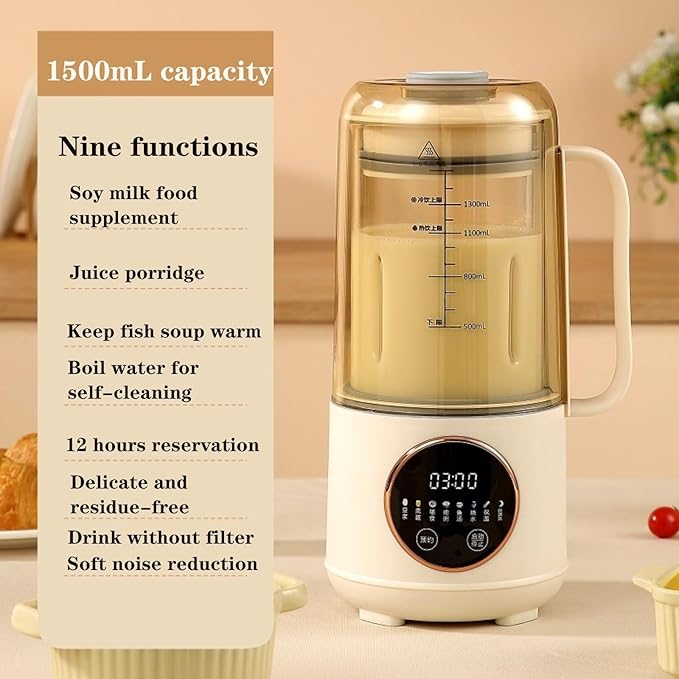 Soy Milk Maker 1.5L Nut Milk Maker with 9 Preset/Recipe/Self-Cleaning Homemade Soybean Milk Almond Milk Vegan Nut Milk Oat Milk Plant Based Milk Porridge Paste Juice