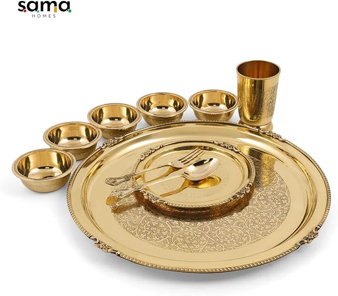 Pure Brass Etched Dinner Set of 10 Pieces