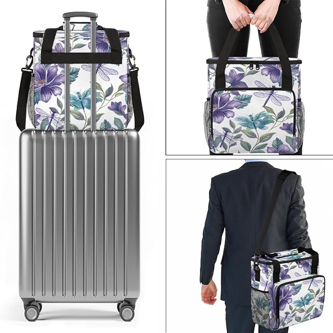 Flowers Dragonfly Coffee Maker Carrying Bag Portable Travel Storage Tote Bag Compatible with K-Mini or K-Mini Plus Single Serve Coffee Brewer Carrying Case with Multiple Pockets &amp Shoulder Strap