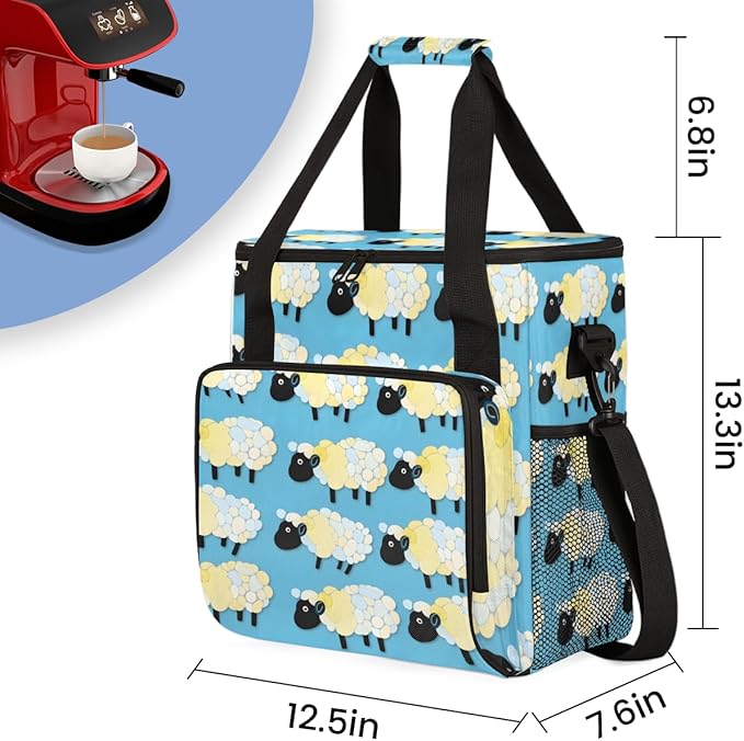Black Sheep Coffee Maker Carrying Bag Cute Sheep Travel Storage Bag Compatible with K-Mini or K-Mini Plus Single Serve Coffee Brewer Carrying Case with Multiple Pockets &amp Shoulder Strap