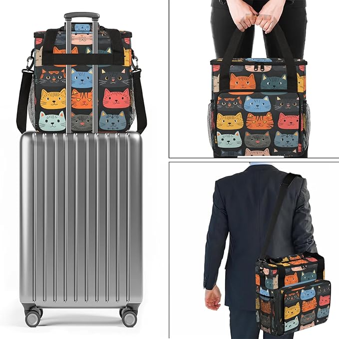 Cute Cartoon Cat Coffee Maker Carring Bag Large Insulated Storage Organizer Case Tote Bags with Shoulder Strap for Travel Work Picnic