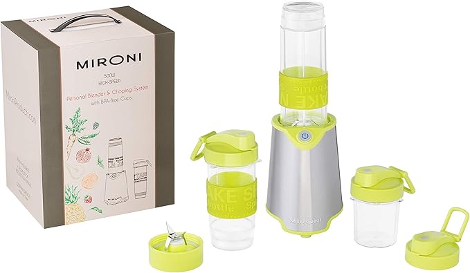 Mironi Personal Smoothie Blender 2-in-1 Single Serve 500W With 20 Oz Tritan Sports Bottle and Grinder Cup for Juices Shakes Smoothies and More
