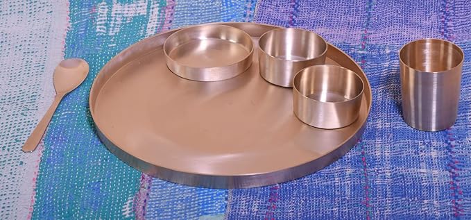 De Kulture Works Ayurveda Pure Kansa Bronze Solid Dinnerware Thali Set (Matt) 6 pieces