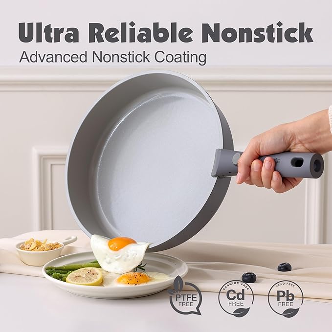 SENSARTE 17 Piece Ceramic Pots and Pans Set Nonstick Detachable Handle Cookware Induction Kitchen Cookware Set with Removable Handle Dishwasher ＆ Oven Safe (Gray)