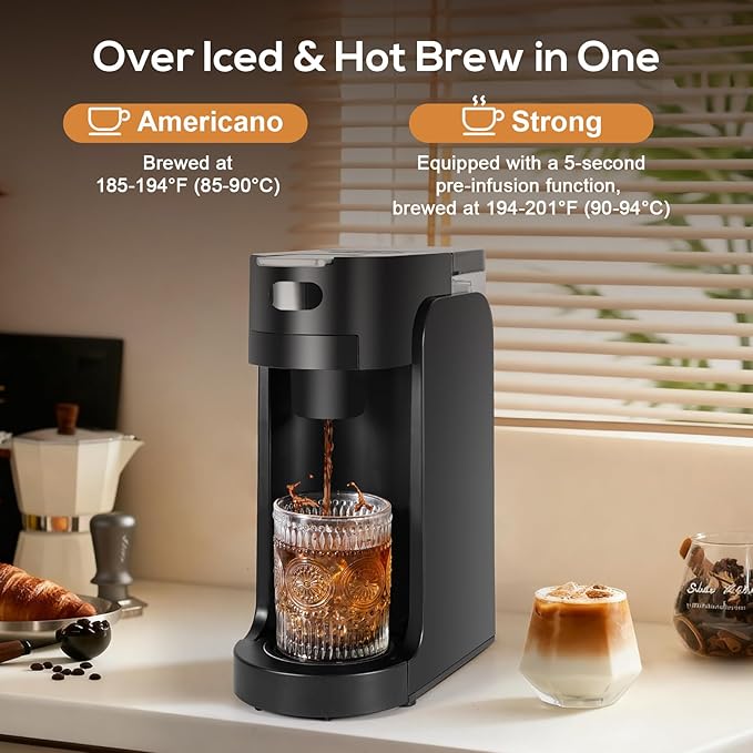 SOPPY Single Serve Coffee Maker for K Capsule 3 Seconds Instant Hot with Adjustable Temperature Control Dual Brew Modes Transparent Water Tank &amp Removable Stand Fast Brewing Coffee Machine Bl