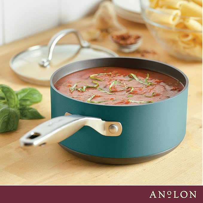 Anolon Achieve Hard Anodized Nonstick Sauce Pan with Lid 2 Quart Teal