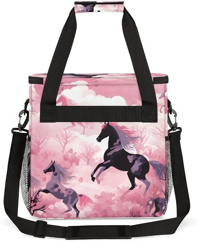 Pink Horse Coffee Maker Carrying Bag Abstract Horse Travel Storage Bag Compatible with K-Mini or K-Mini Plus Single Serve Coffee Brewer Carrying Case with Multiple Pockets &amp Shoulder Strap