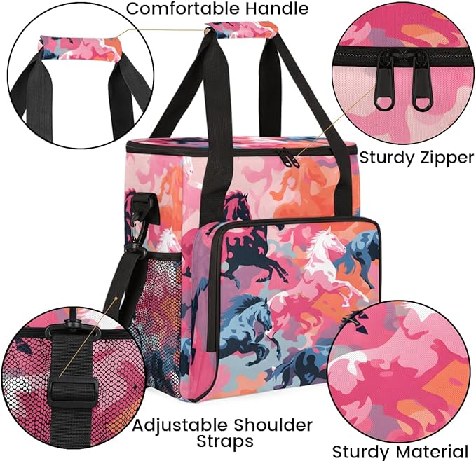 Abstract Horse Coffee Maker Carrying Bag Pink Horse Travel Storage Bag Compatible with K-Mini or K-Mini Plus Single Serve Coffee Brewer Carrying Case with Multiple Pockets &amp Shoulder Strap