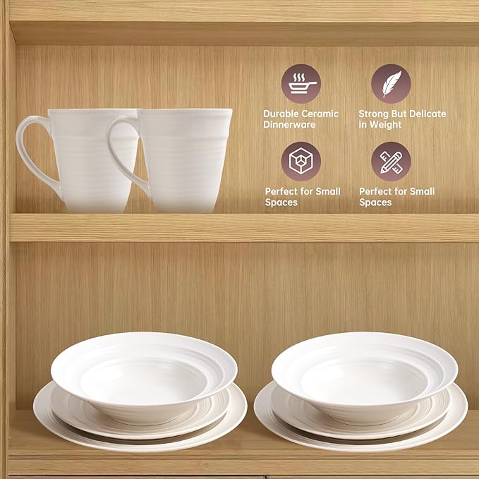 Modern Ceramic Dinnerware Set 4-Piece Mug Bowl and Dinner Plates (White)