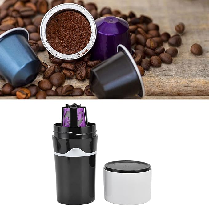 450ml Portable Drip Coffee Travel Mug Side Leakage Proof Sharing Cup Lid Drip Coffee Machine with 3 Capsules for K Cup Capsules (Black White)