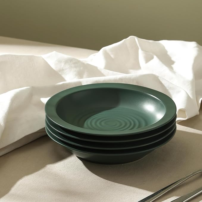 Stone Lain Orbit 12-Piece Dinnerware Set Stoneware Plates and Bowls Set Pasta Bowls Microwave and Dishwasher Safe Dish Set for 4 Green