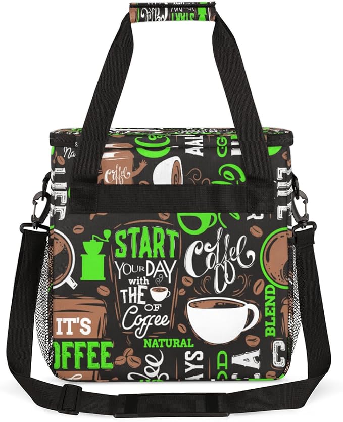 Green Start Your Day Coffee Coffee Maker Carrying Bag Coffee Machine Travel Storage Bag Compatible with K-Mini or K-Mini Plus Portable Single Serve Coffee Brewer Case with Pockets for K-Cup Pods